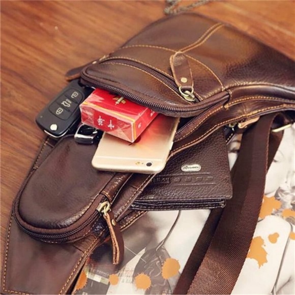 Vintage Leather Sling Bag Backpack for Men Crossbody Shoulder Chest DayPack